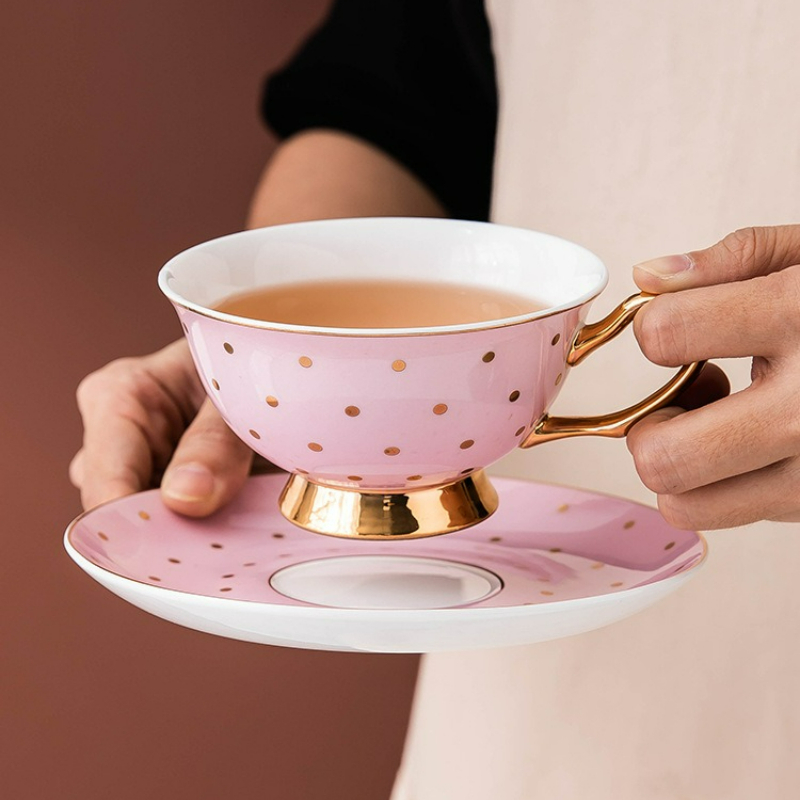 Kitchen Appliances Set - Seramik Pembe Kahve Kupaları, Tabaklı Çay
